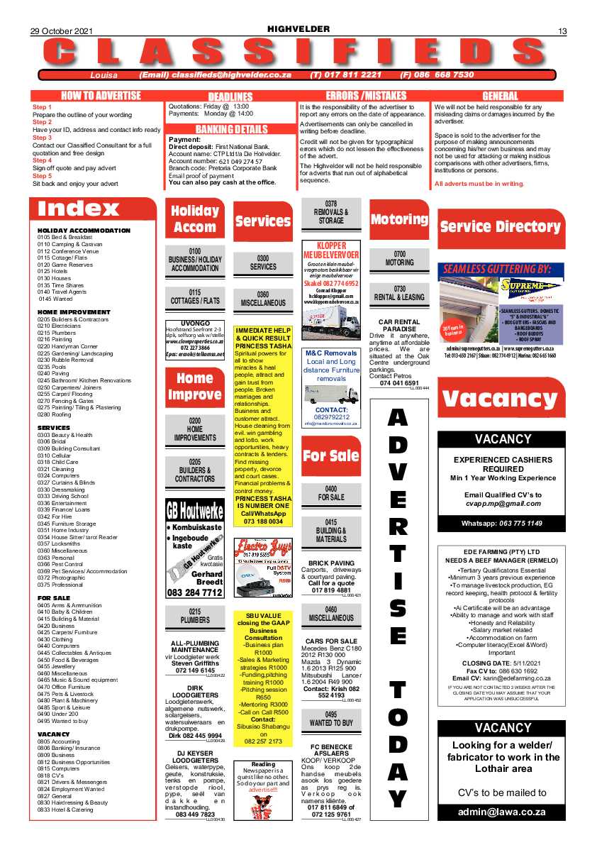 Highvelder Newspaper 29 October 2021 page 13