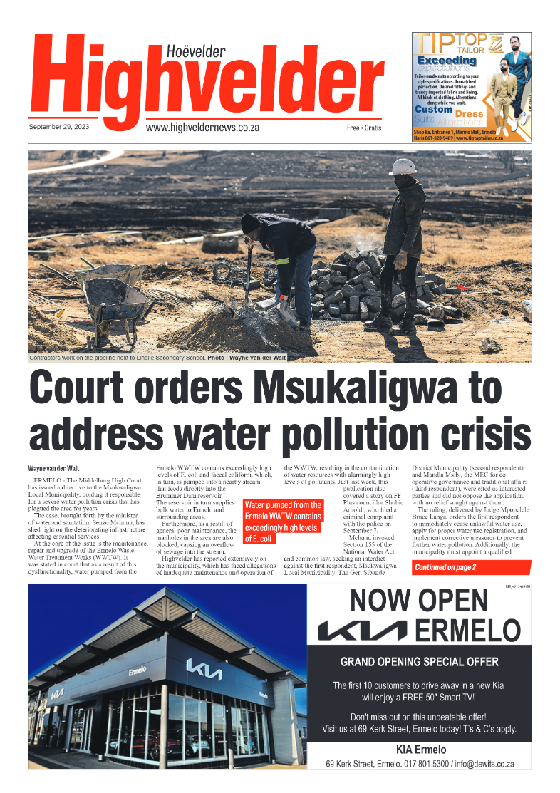 Highvelder Newspaper 29 October 2023 page 1