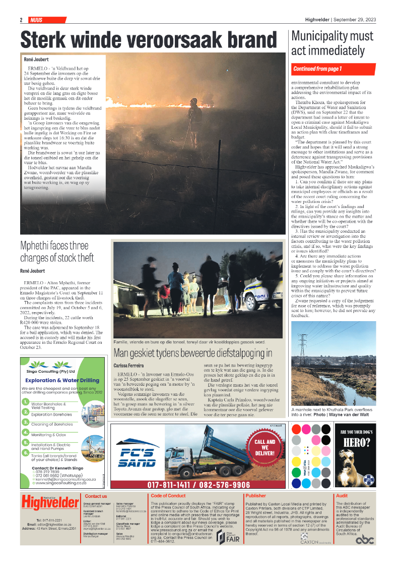 Highvelder Newspaper 29 October 2023 page 2
