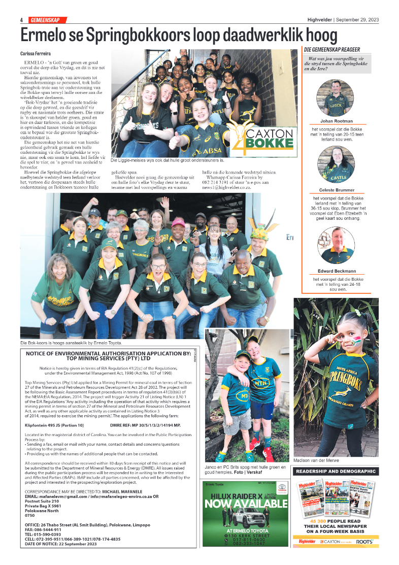 Highvelder Newspaper 29 October 2023 page 4