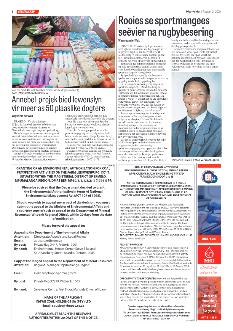 Highvelder Newspaper 2 August 2024 page 4