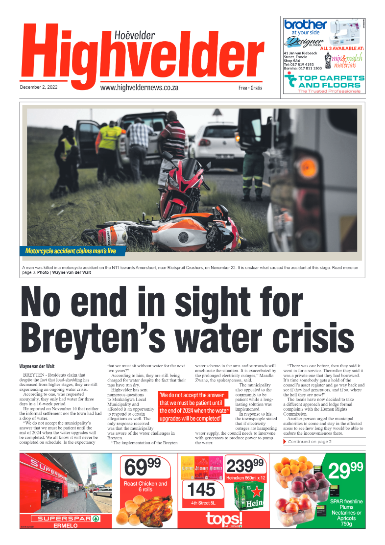 Highvelder Newspaper 2 December 2022 page 1