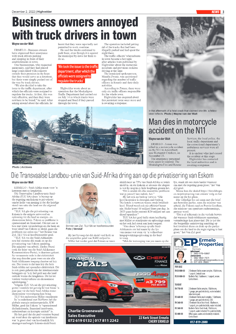 Highvelder Newspaper 2 December 2022 page 3