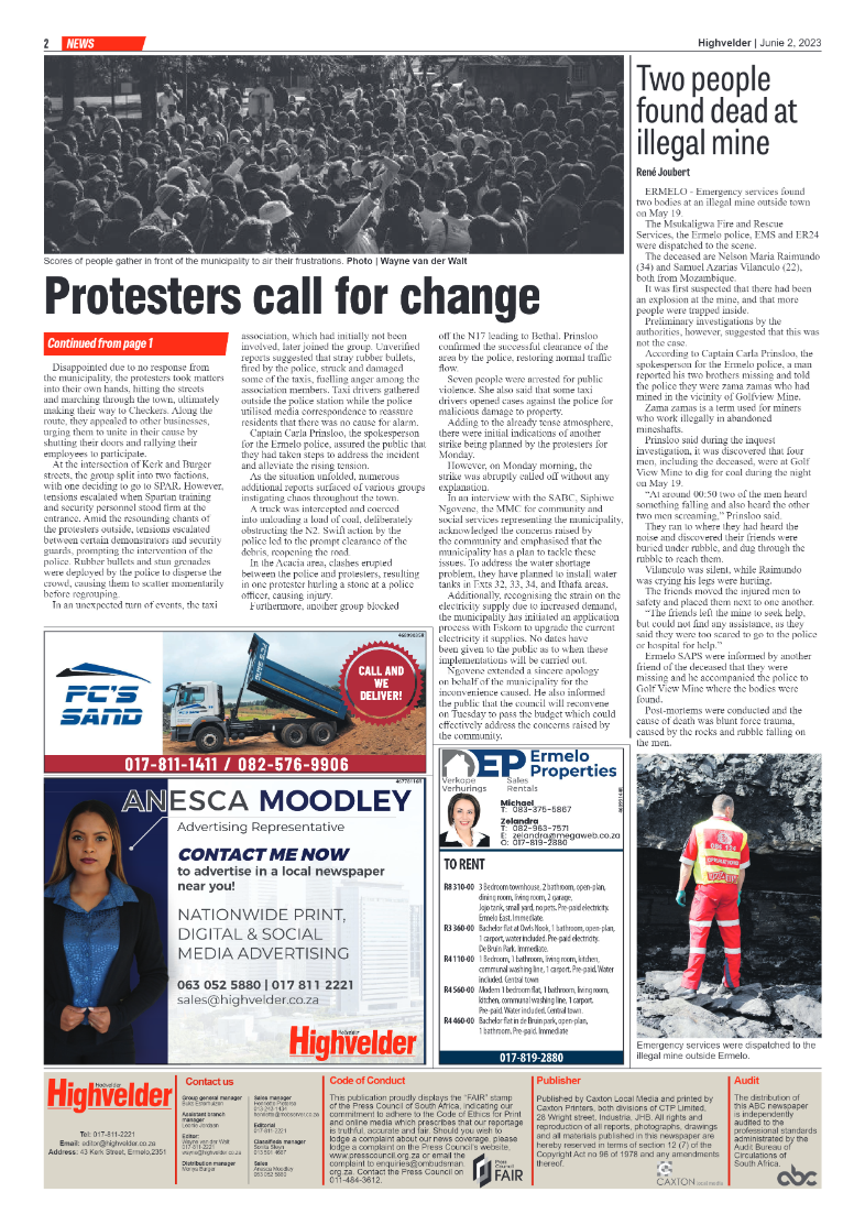 Highvelder Newspaper 2 June 2023 page 2
