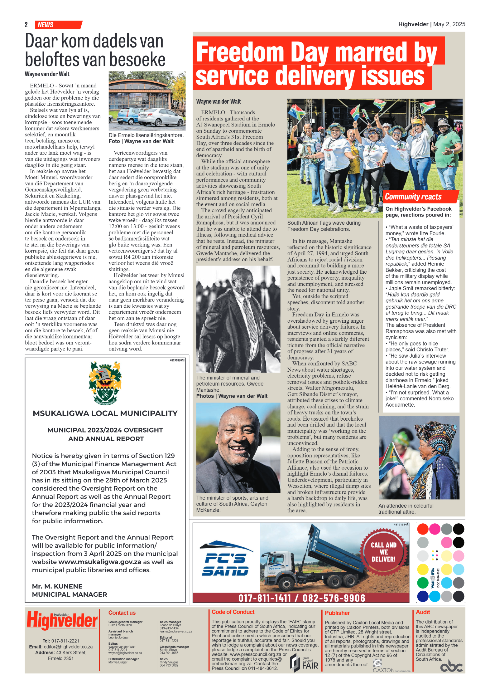 Highvelder Newspaper 2 May 2025 page 2