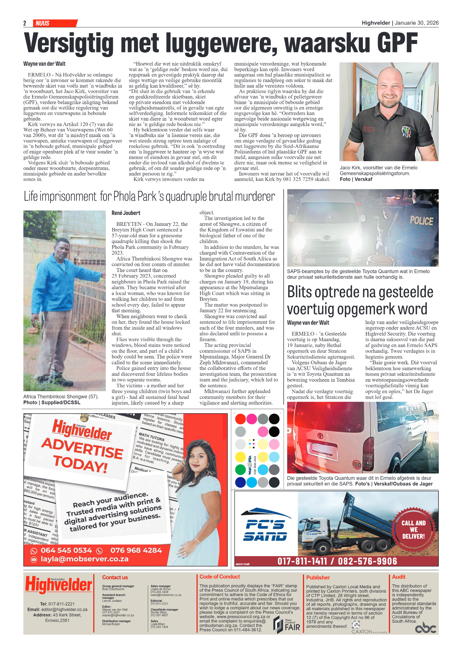 Highvelder Newspaper 30 January 2026 page 2