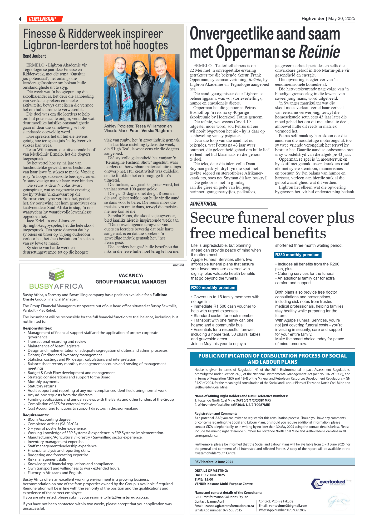 Highvelder Newspaper 30 May 2025 page 4