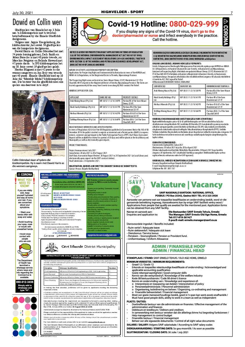 Highvelder Newspaper 30 July page 7