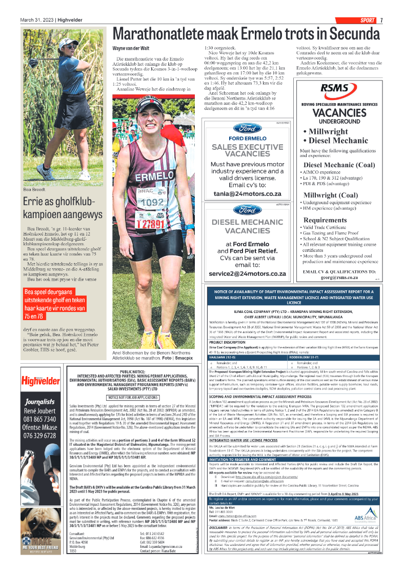 Highvelder Newspaper 31 March 2023 page 7