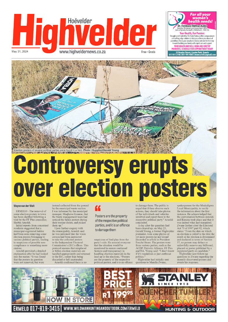 Highvelder Newspaper 31 May 2024 page 1