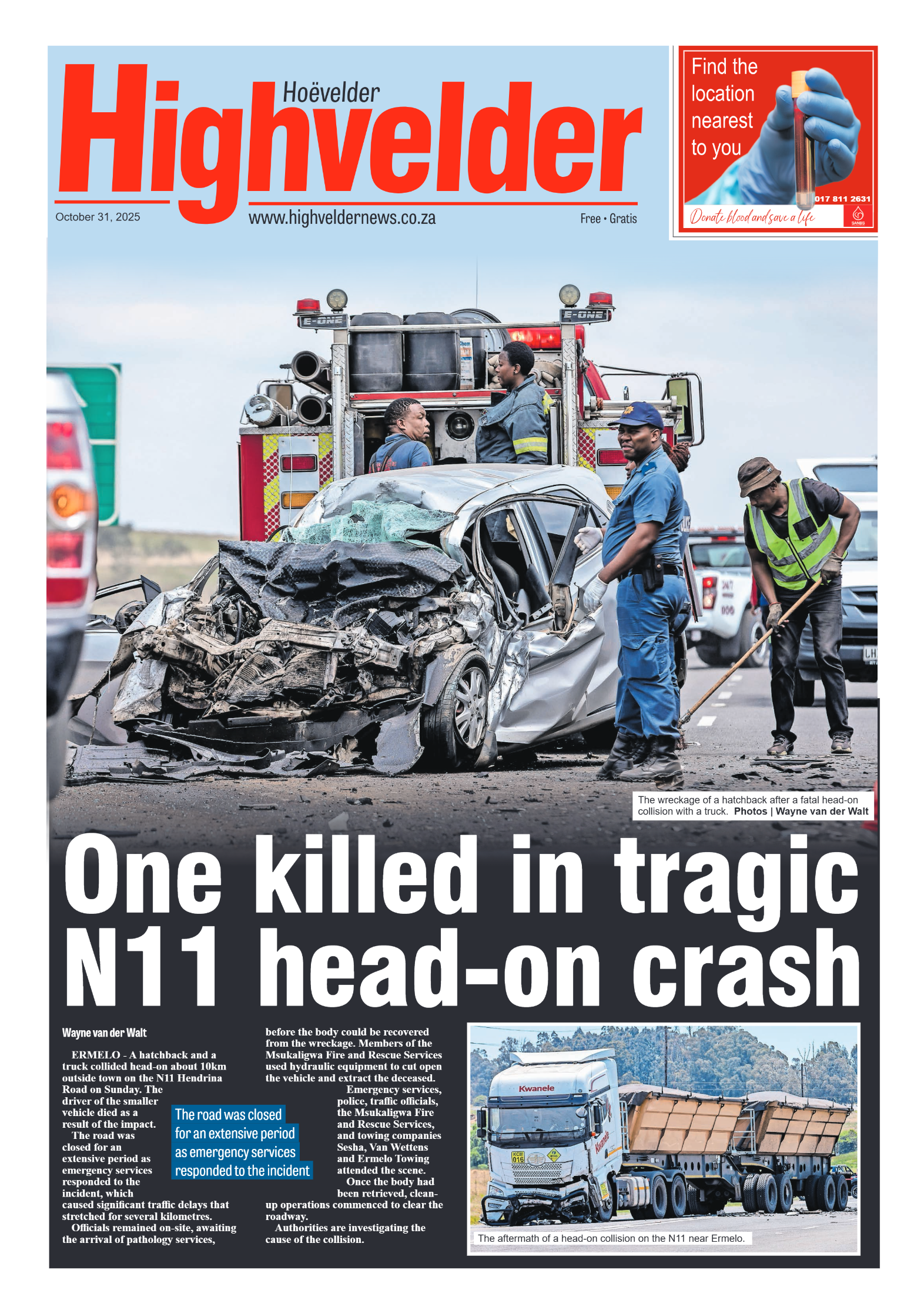 Highvelder Newspaper 31 October 2025 page 1