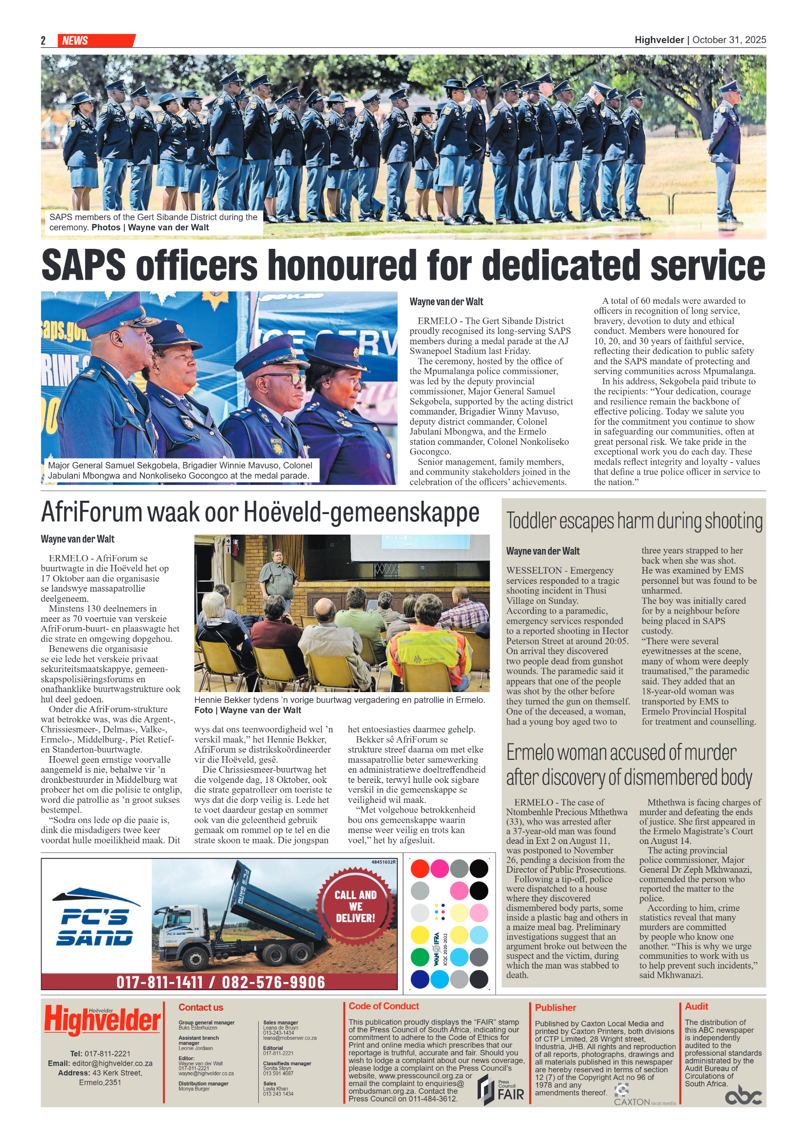 Highvelder Newspaper 31 October 2025 page 2