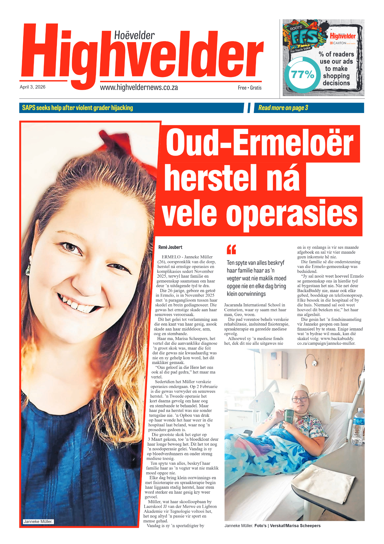 Highvelder Newspaper 3 April 2026 page 1