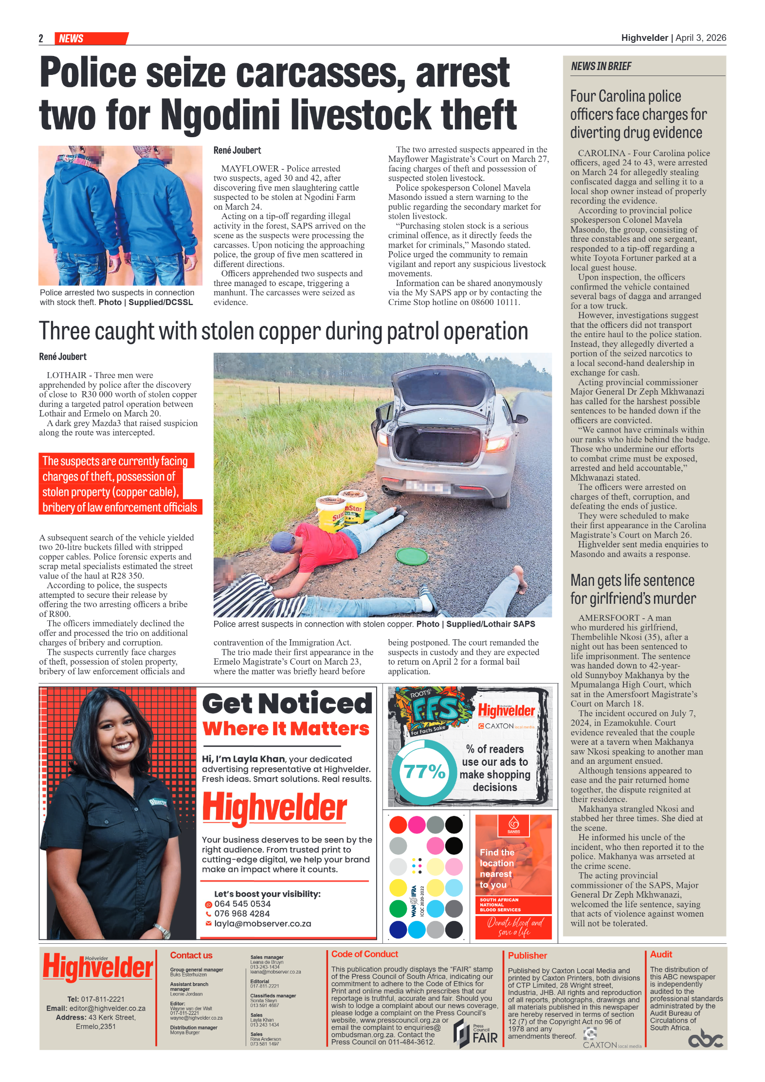 Highvelder Newspaper 3 April 2026 page 2