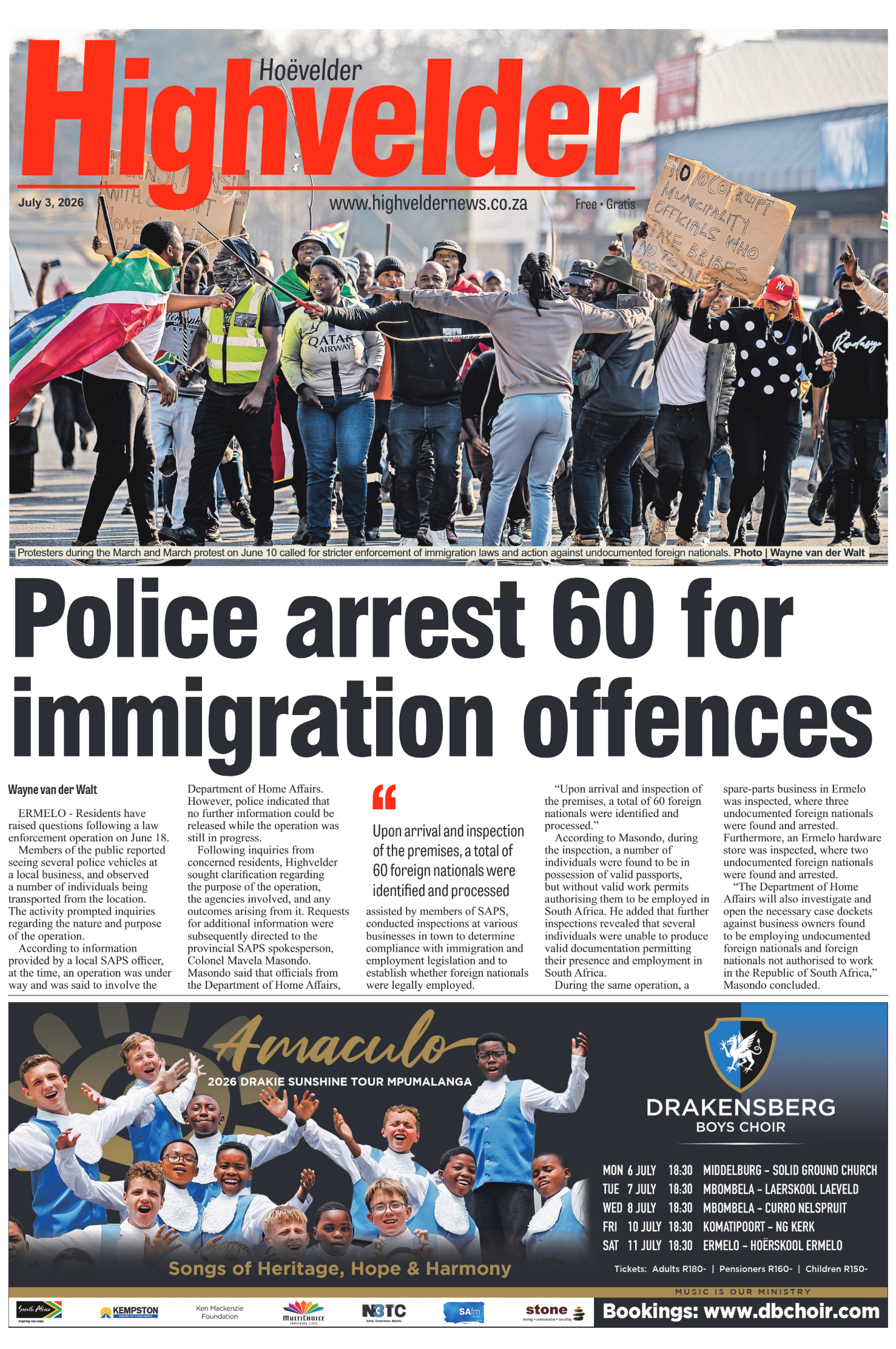 Highvelder Newspaper 3 July 2026 page 1