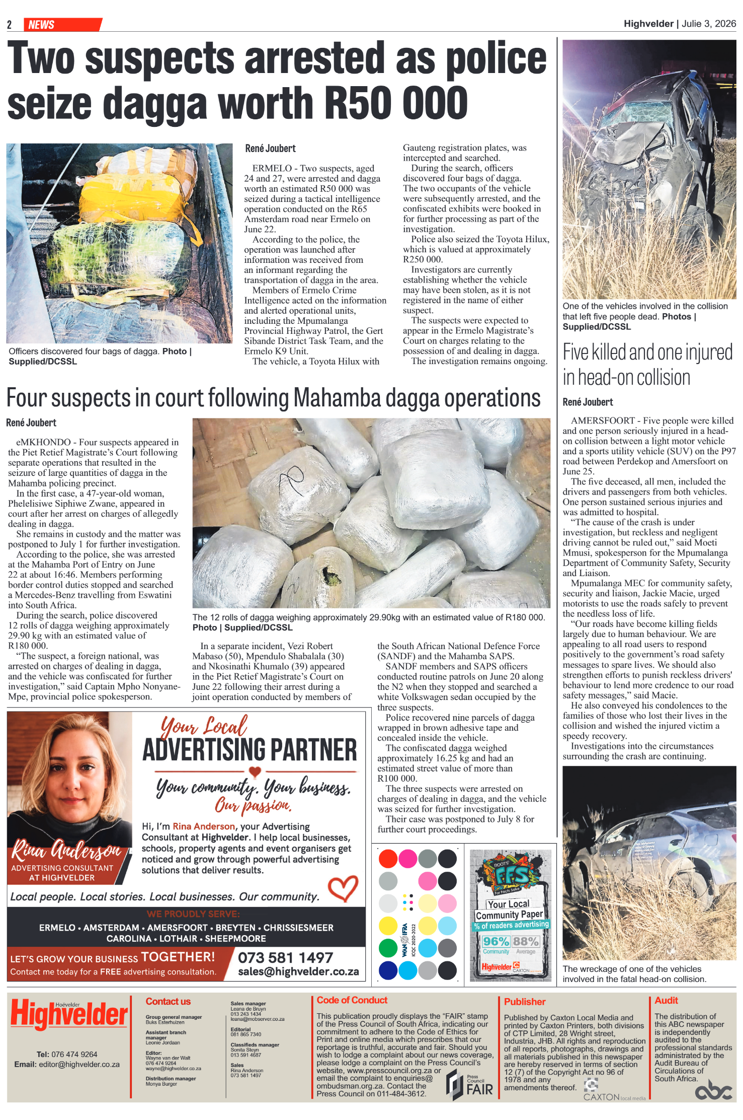 Highvelder Newspaper 3 July 2026 page 2