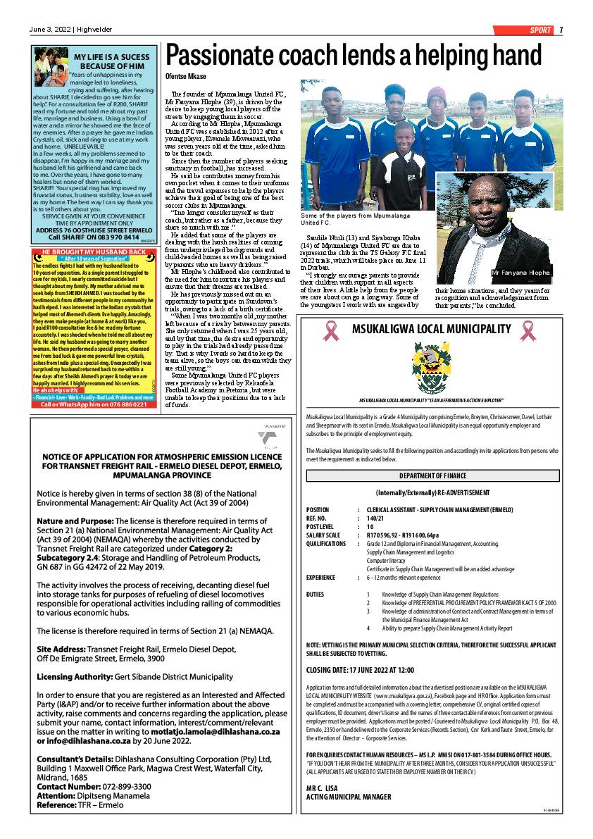 Highvelder Newspaper 3 June 2022 page 7