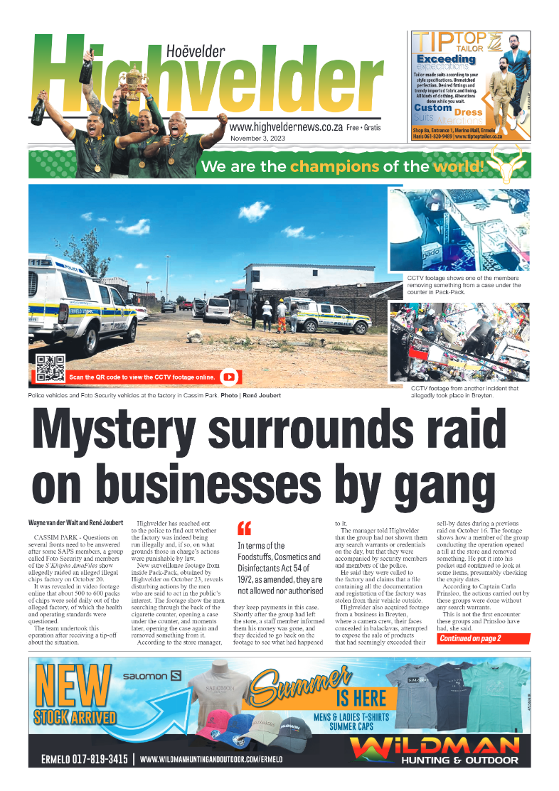 Highvelder Newspaper 3 November 2023 page 1
