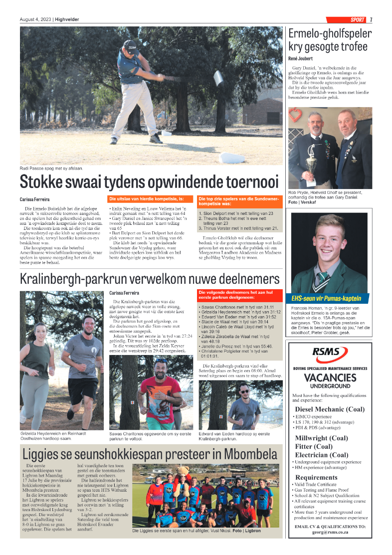 Highvelder Newspaper 4 August 2023 page 7