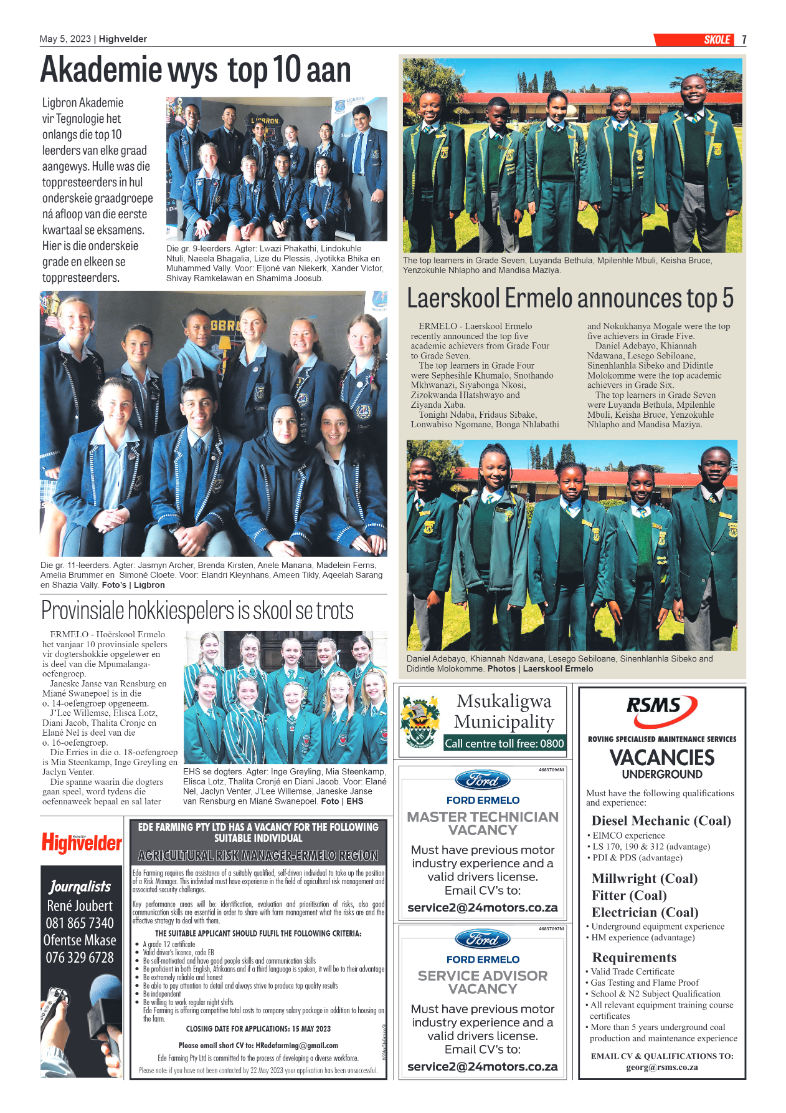 Highvelder Newspaper 4 May 2023 page 7
