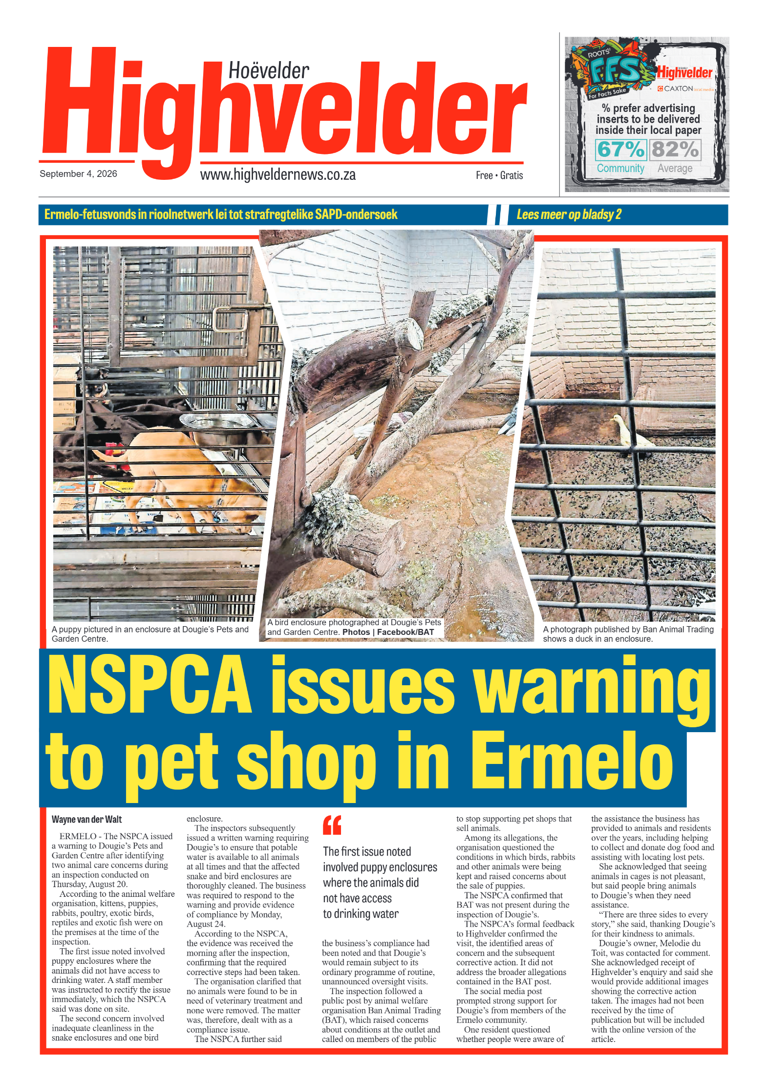 Highvelder Newspaper 4 September 2026 page 1