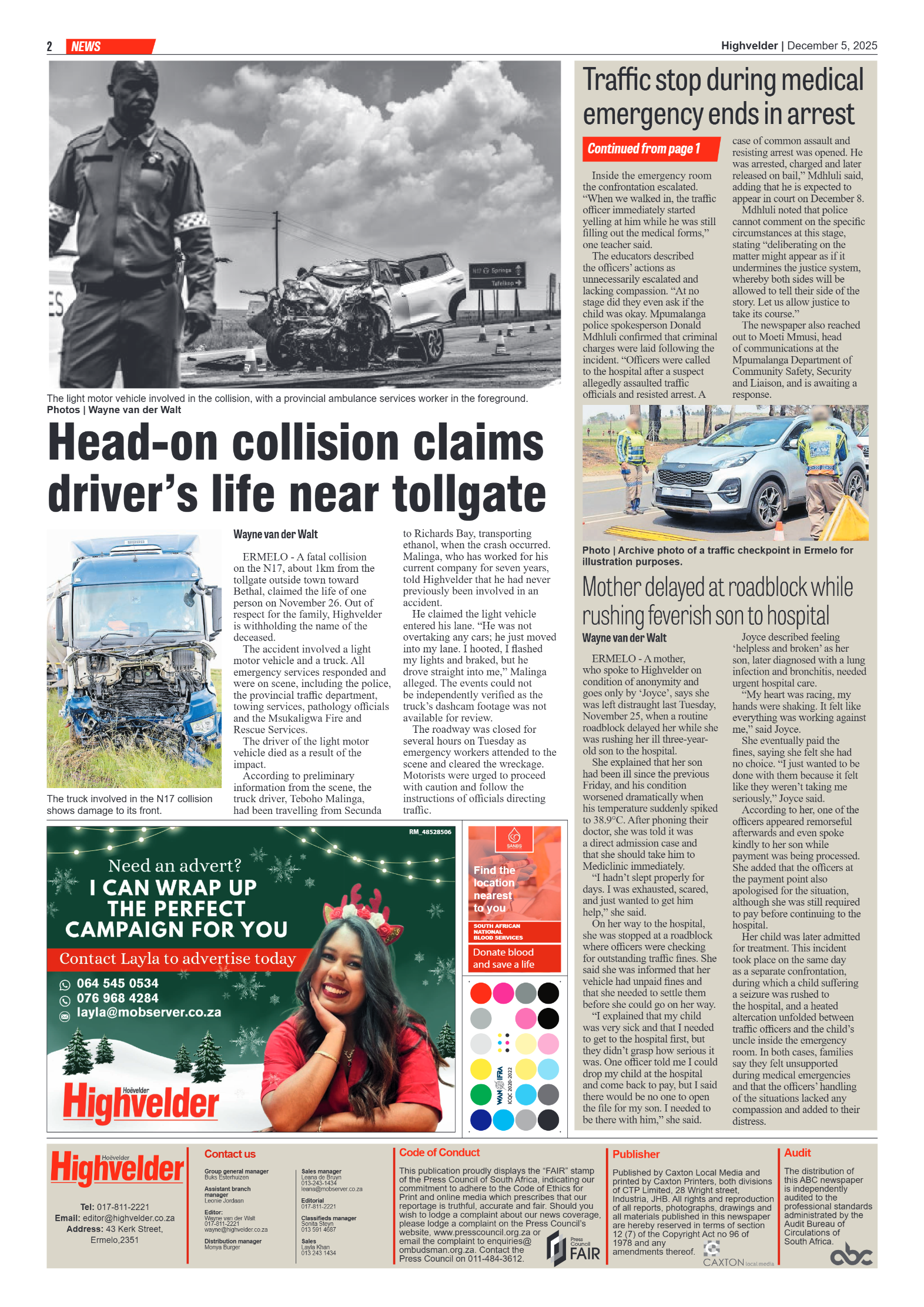 Highvelder Newspaper 5 December 2025 page 2