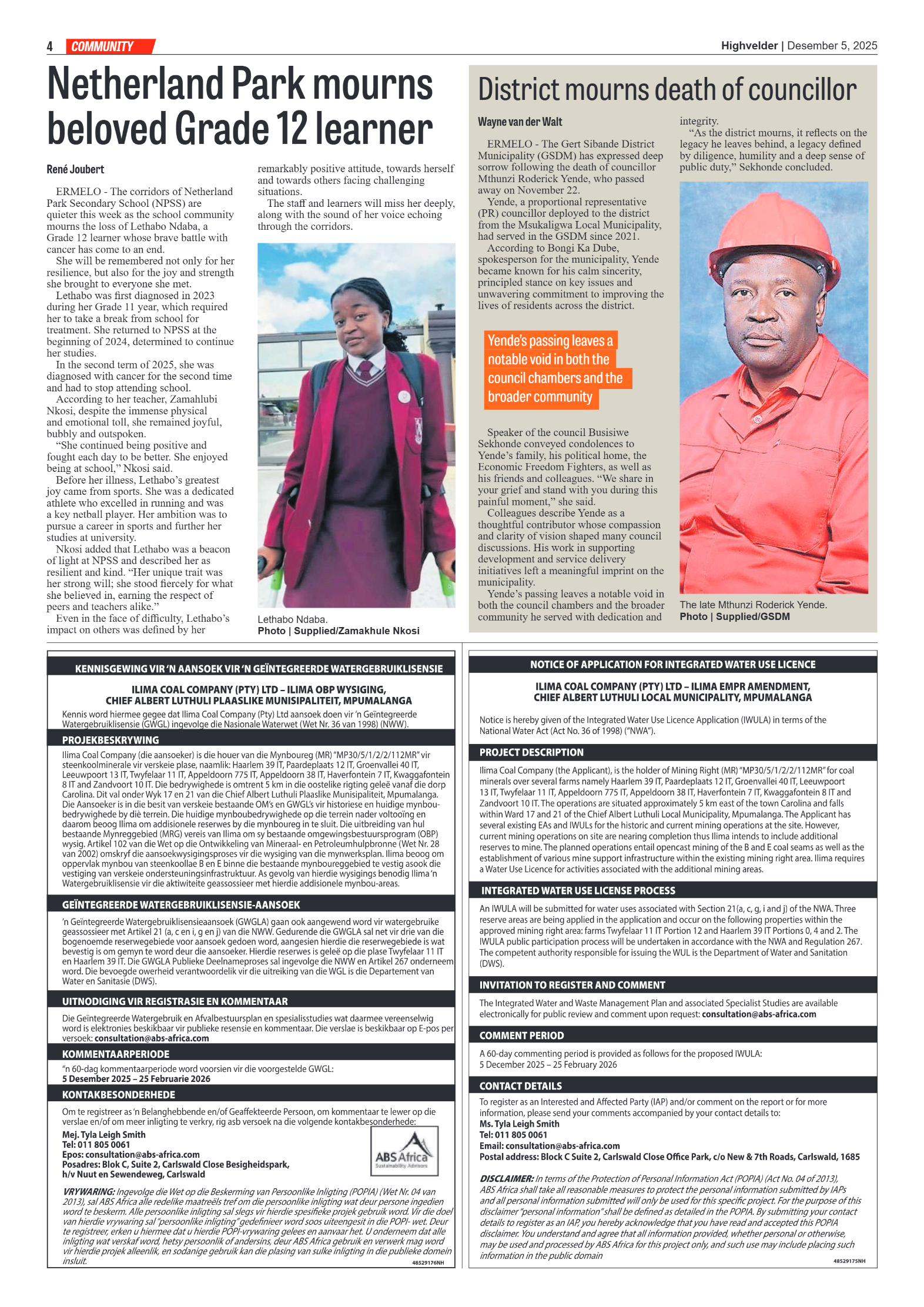 Highvelder Newspaper 5 December 2025 page 4