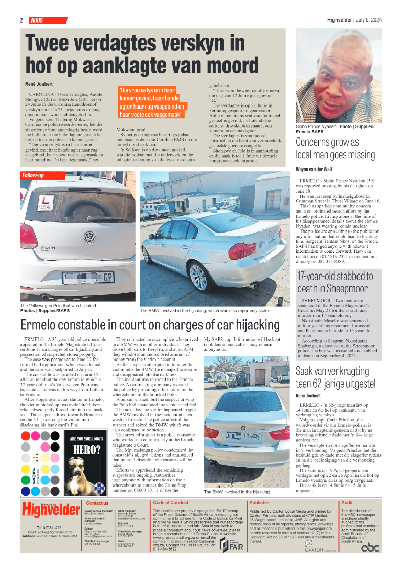 Highvelder Newspaper 5 July 2024 page 2