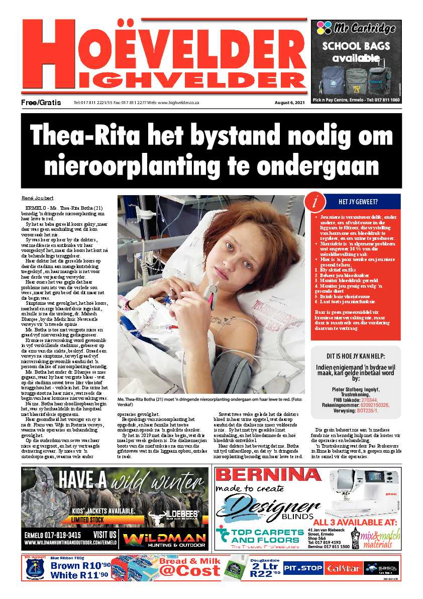 Highvelder Newspaper 6 August 2021 page 1