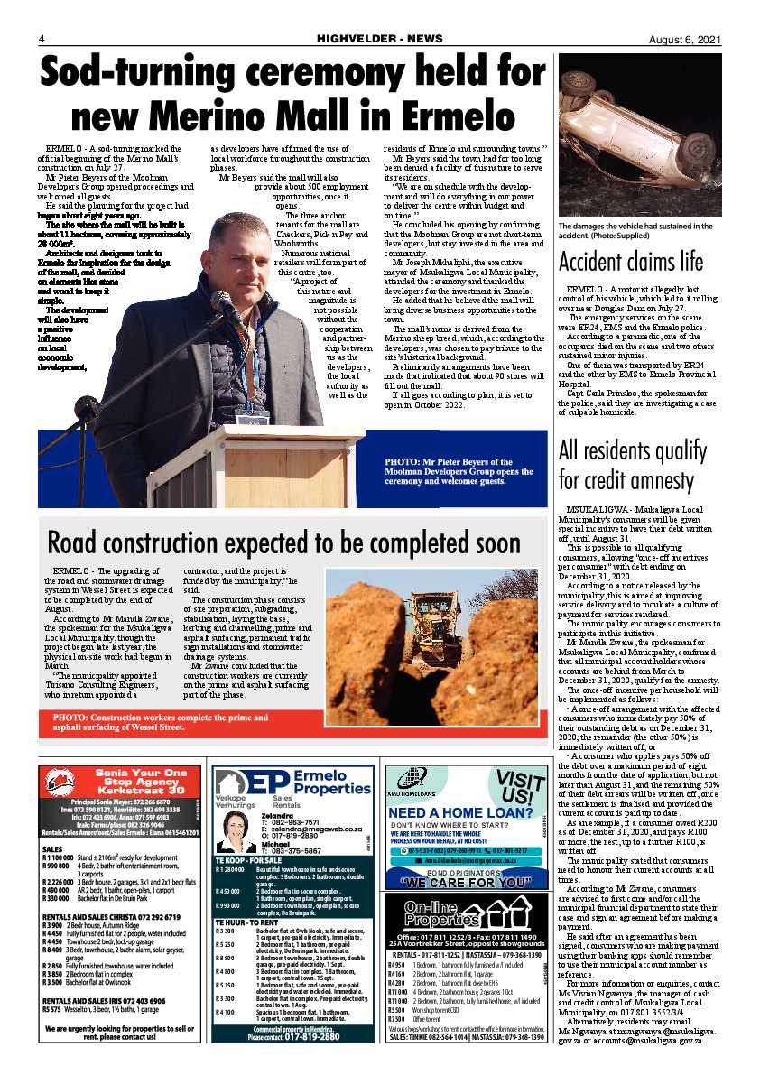 Highvelder Newspaper 6 August 2021 page 4