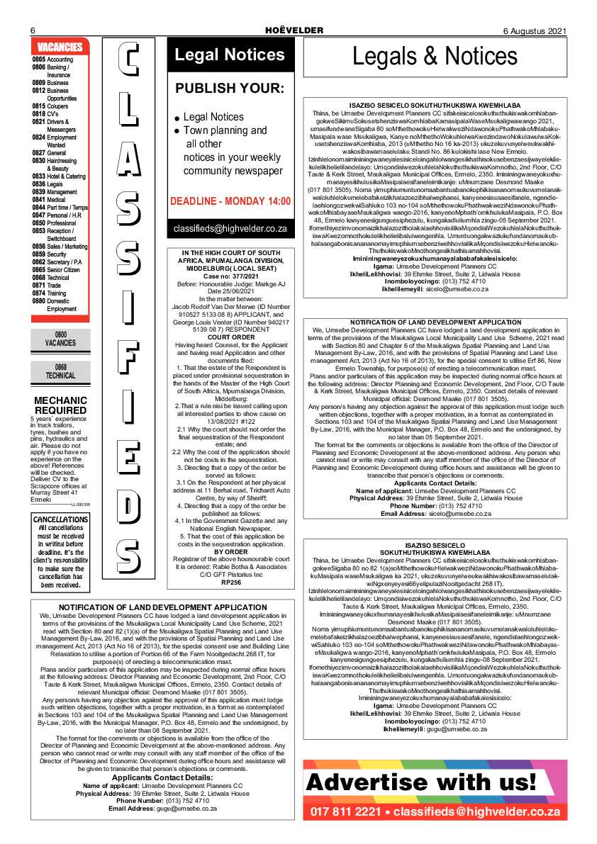 Highvelder Newspaper 6 August 2021 page 6