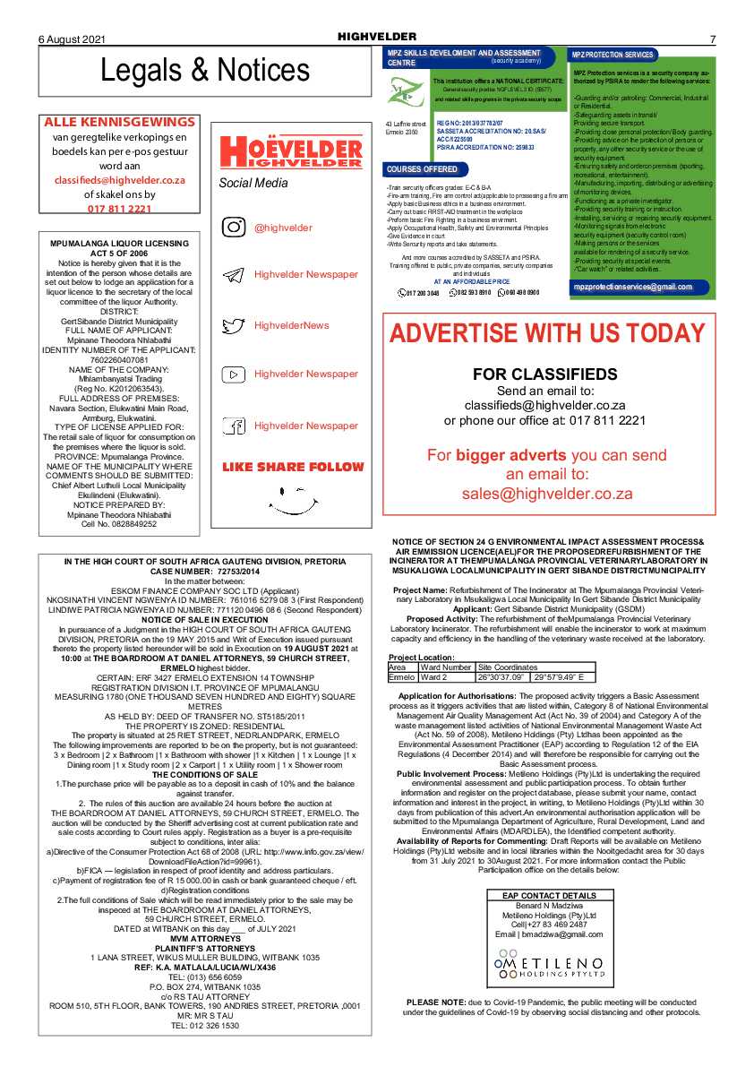 Highvelder Newspaper 6 August 2021 page 7