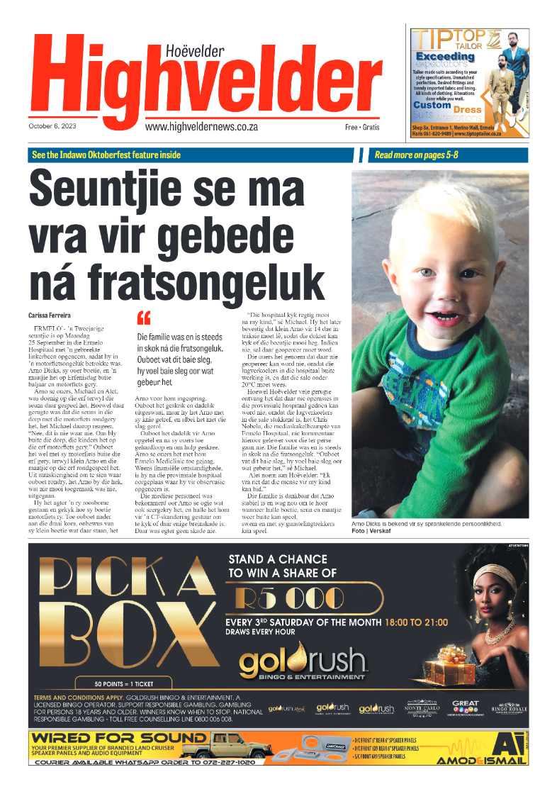 Highvelder Newspaper 6 October 2023 page 1