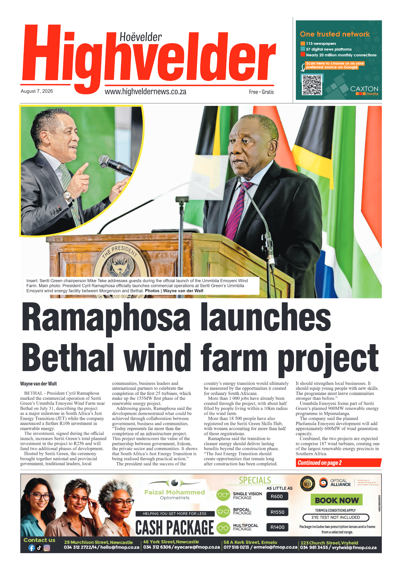 Highvelder Newspaper 7 August 2026 page 1