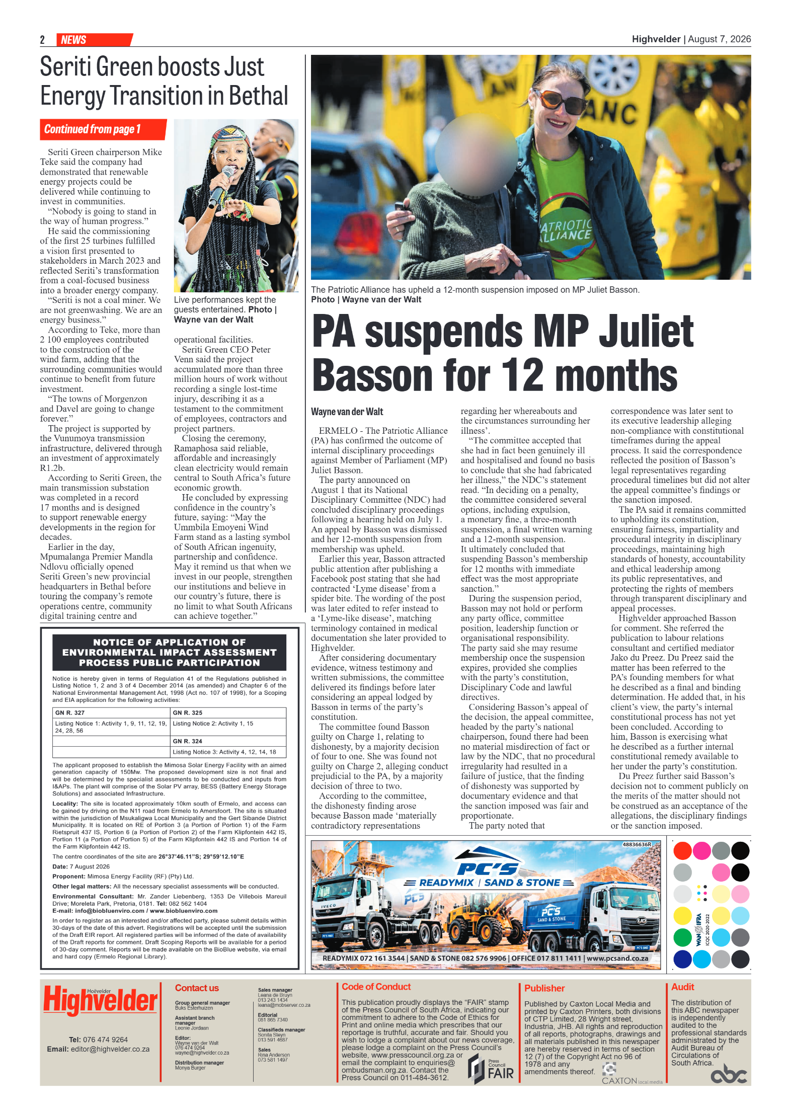 Highvelder Newspaper 7 August 2026 page 2
