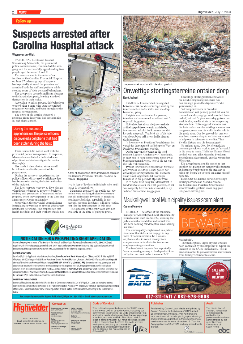 Highvelder Newspaper 7 July 2023 page 2