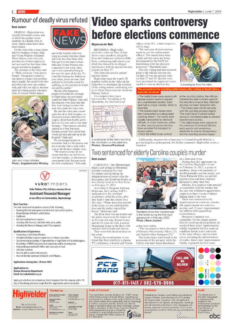 Highvelder Newspaper 7 June 2024 page 2