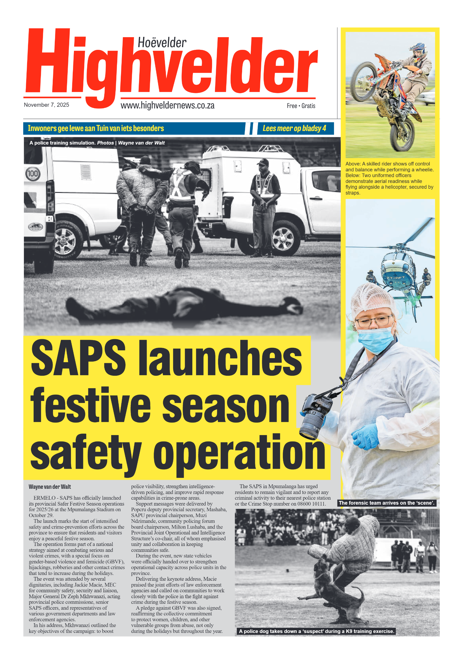 Highvelder Newspaper 7 November 2025 page 1