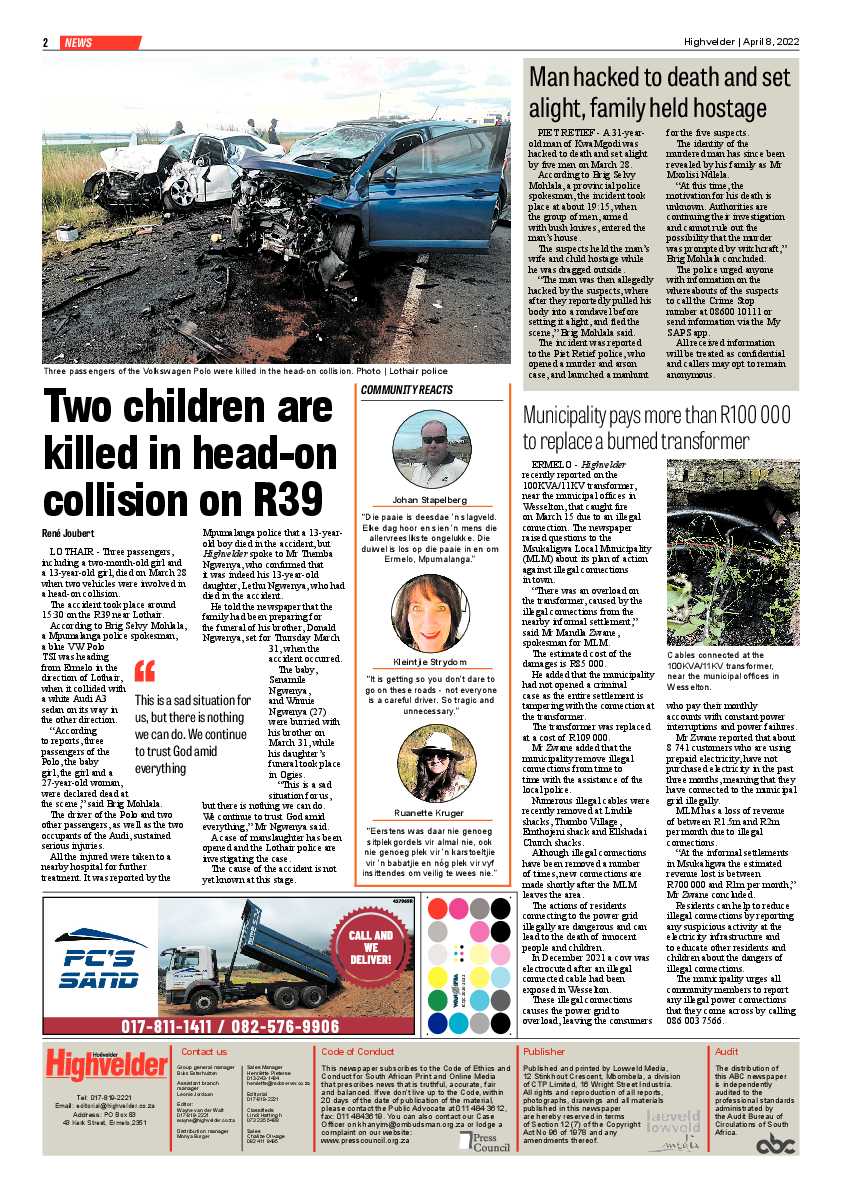 Highvelder Newspaper 8 April 2022 page 2