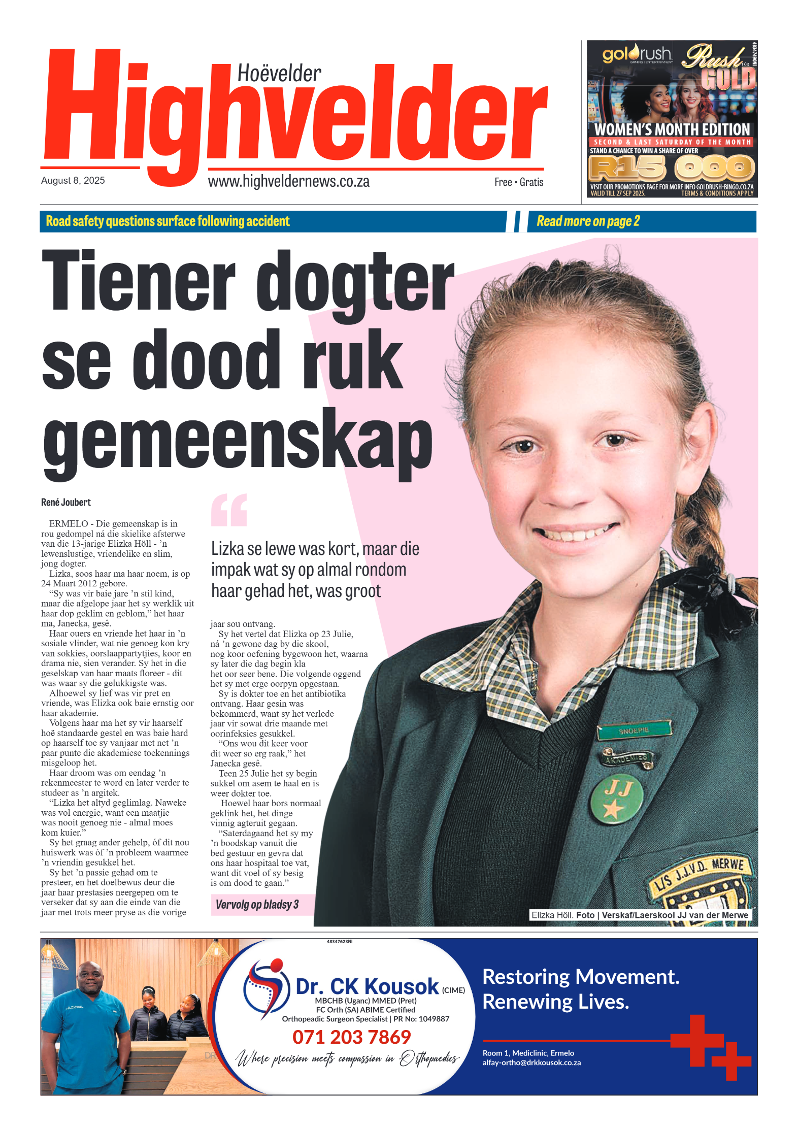 Highvelder Newspaper 8 August 2025 page 1