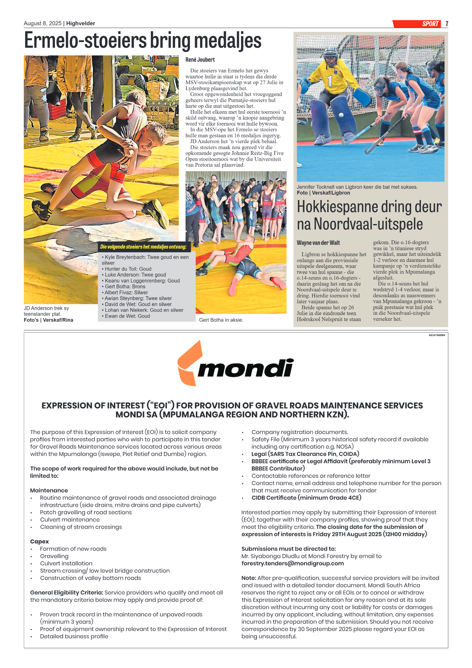 Highvelder Newspaper 8 August 2025 page 7