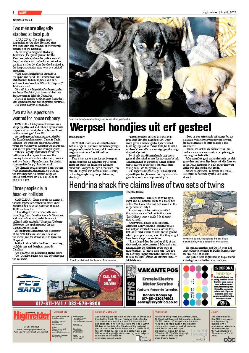 Highvelder Newspaper 8 July 2022 page 2