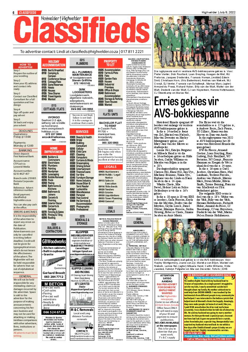 Highvelder Newspaper 8 July 2022 page 6