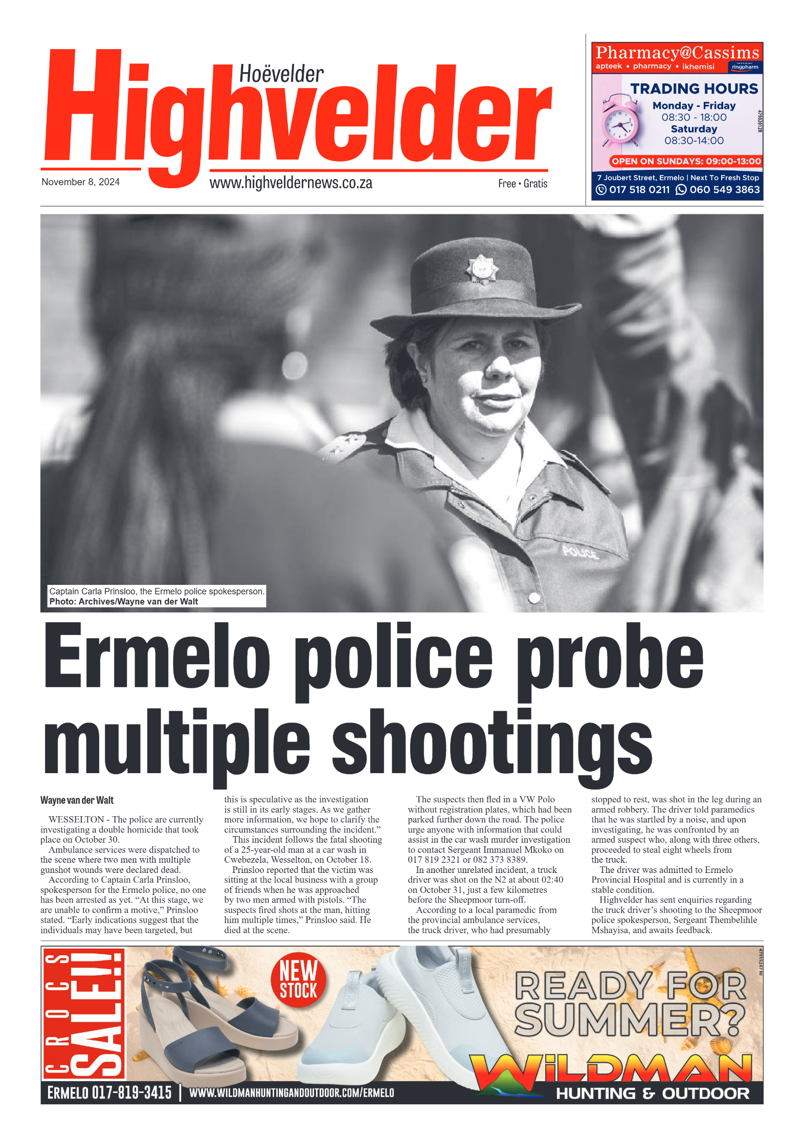 Highvelder Newspaper 8 November 2024 page 1