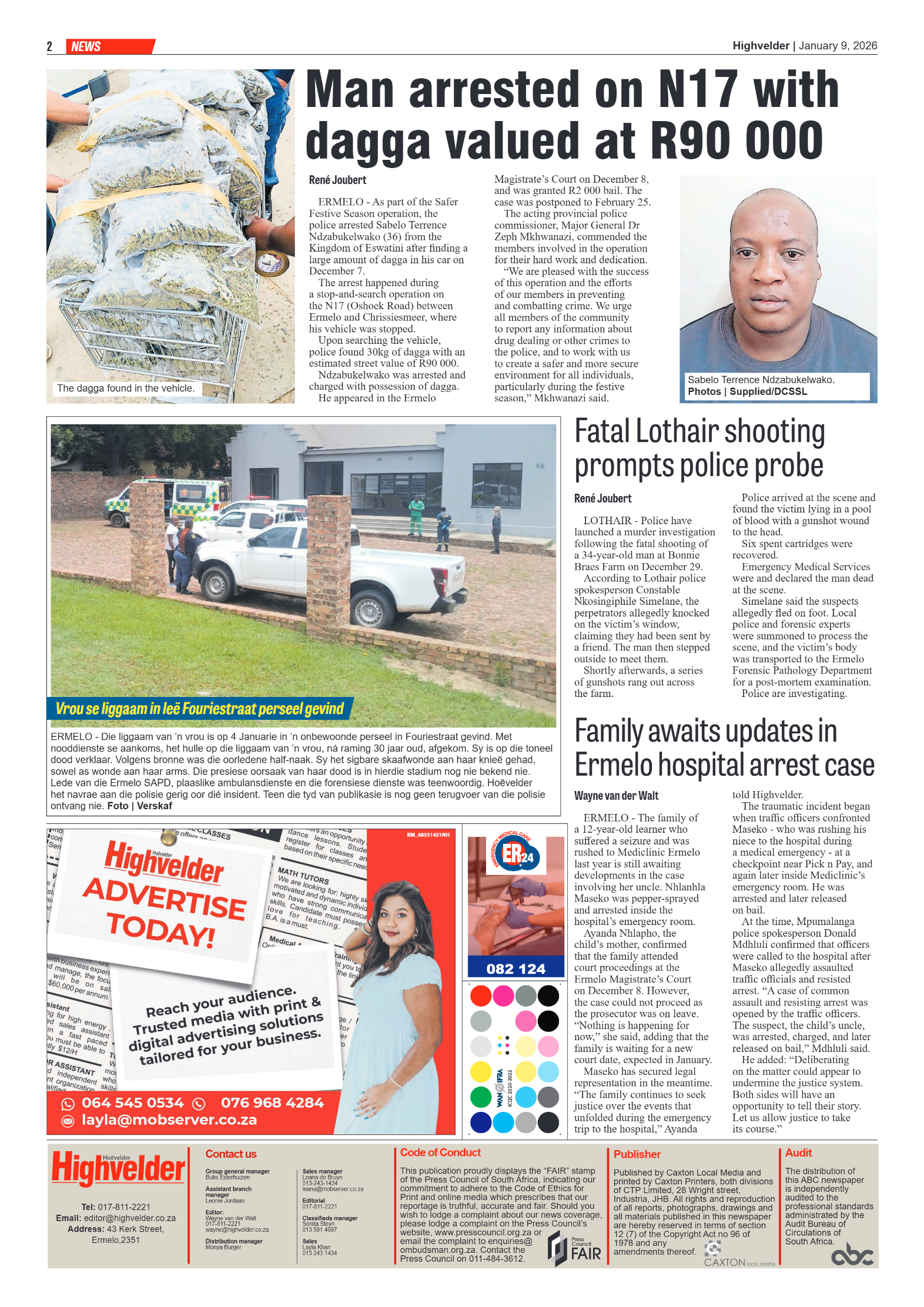 Highvelder Newspaper 9 January 2026 page 2