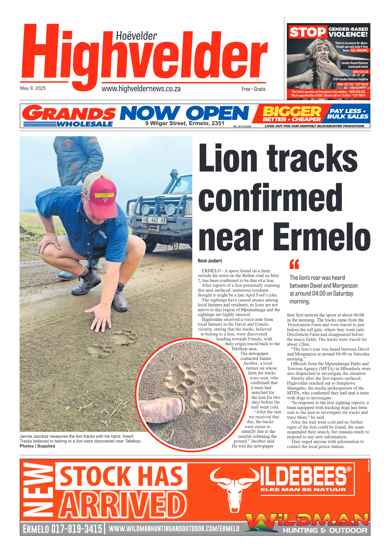 Highvelder Newspaper 9 May 2025 page 1