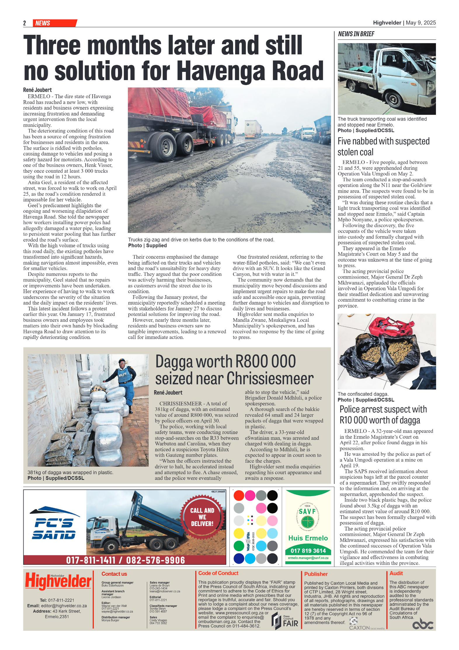 Highvelder Newspaper 9 May 2025 page 2