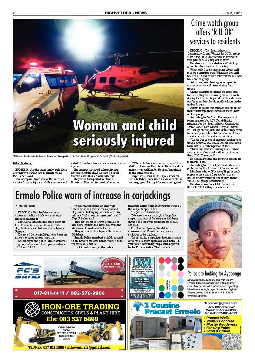 Highvelder Newspaper July 2 2021 page 2