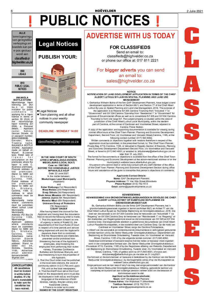 Highvelder Newspaper July 2 2021 page 6