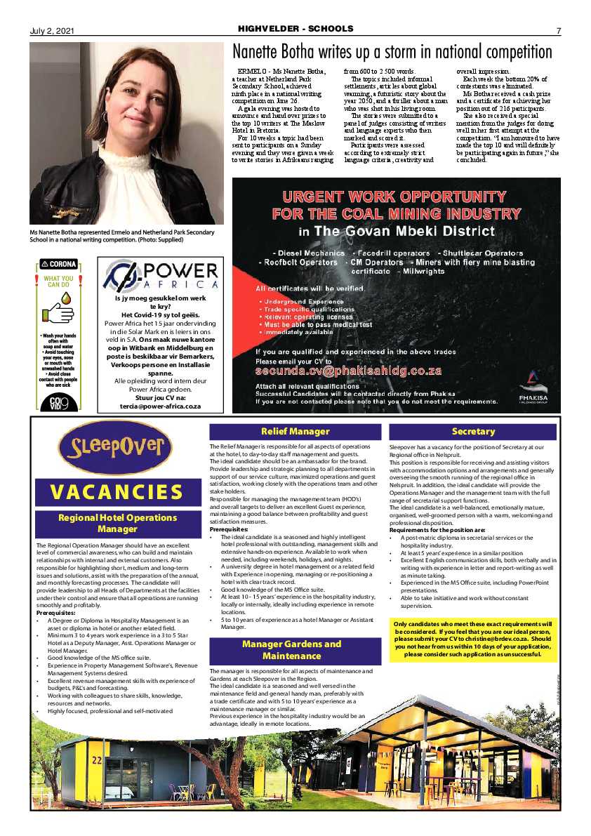 Highvelder Newspaper July 2 2021 page 7